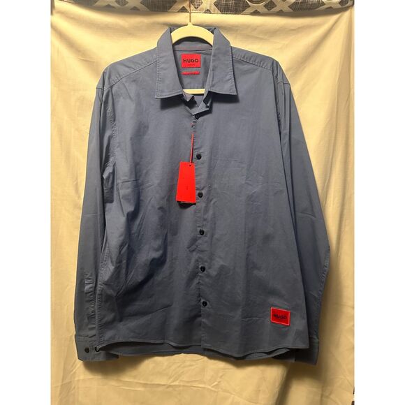NWT Hugo Boss Men's Ermo-E-03 Dark Blue Casual Slim Fit Long Sleeve Shirt Large - Picture 1 of 7